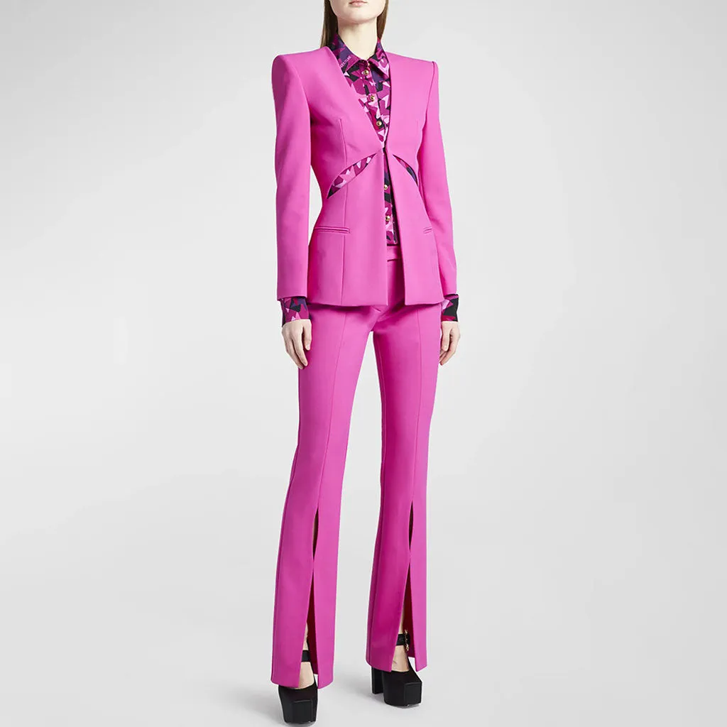 Sexy Split Leg Single Breasted Long Sleeve Tailored Cutout Blazer Matching Set