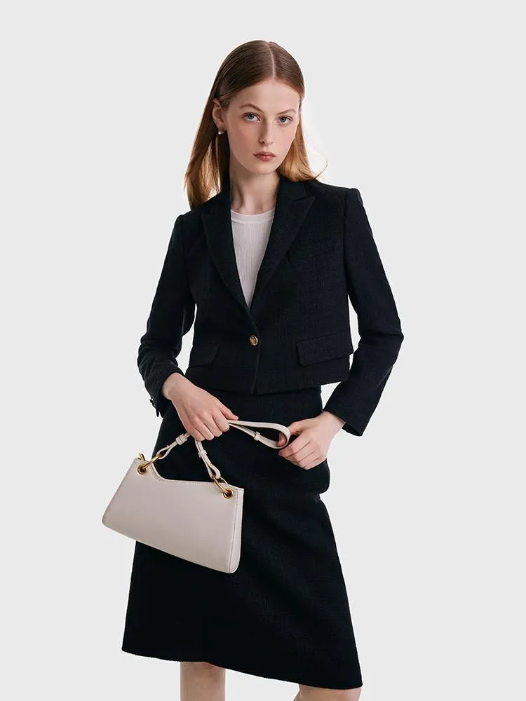 Short Blazer And A-line Skirt Two-Piece Suit