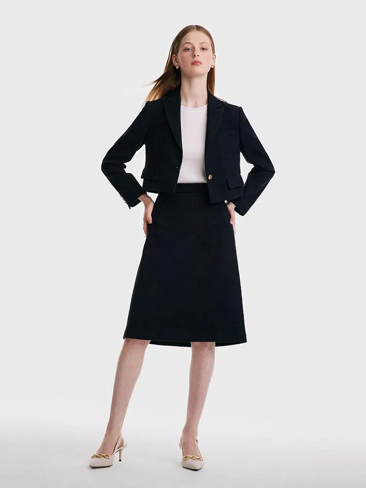 Short Blazer And A-line Skirt Two-Piece Suit