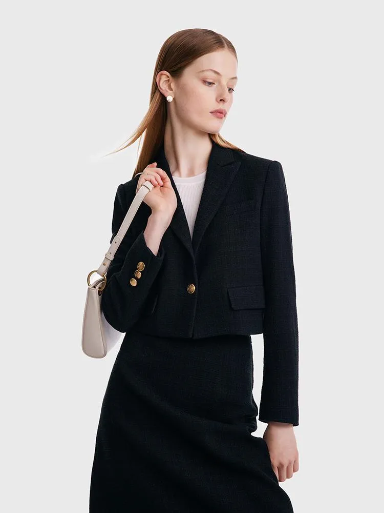 Short Blazer And A-line Skirt Two-Piece Suit