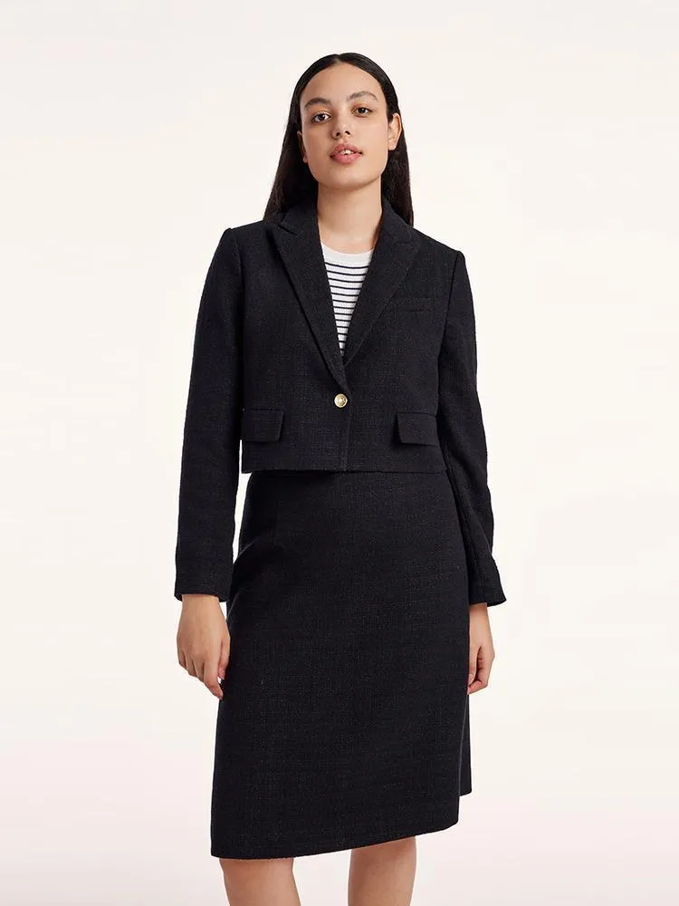 Short Blazer And A-line Skirt Two-Piece Suit