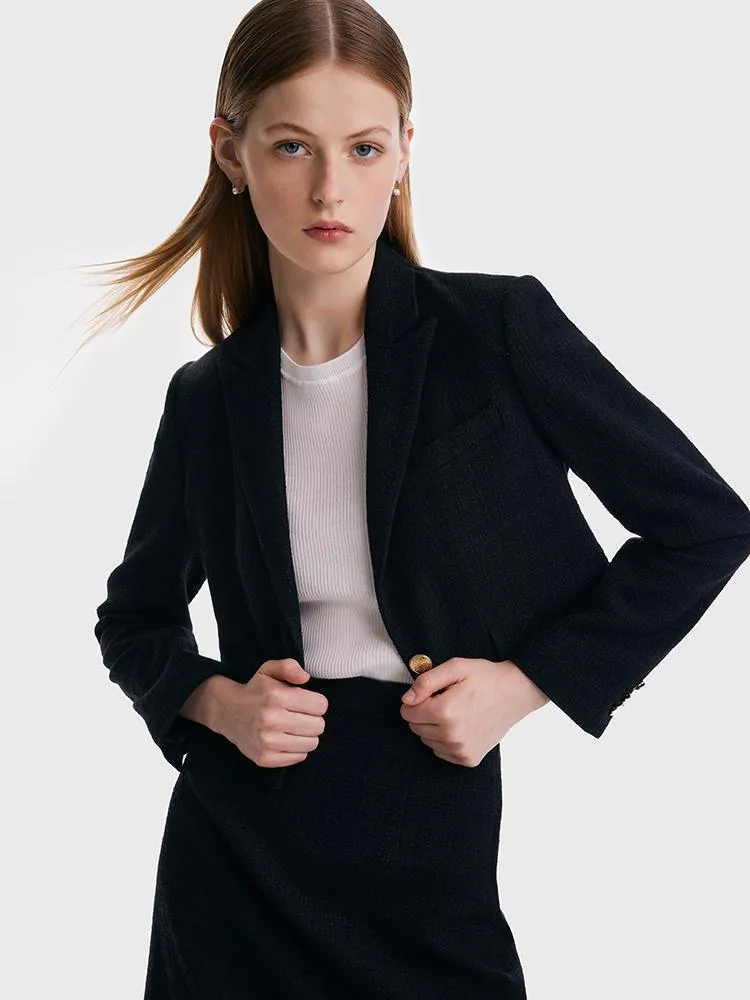 Short Blazer And A-line Skirt Two-Piece Suit