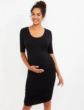 Side Ruched Maternity Dress in Black