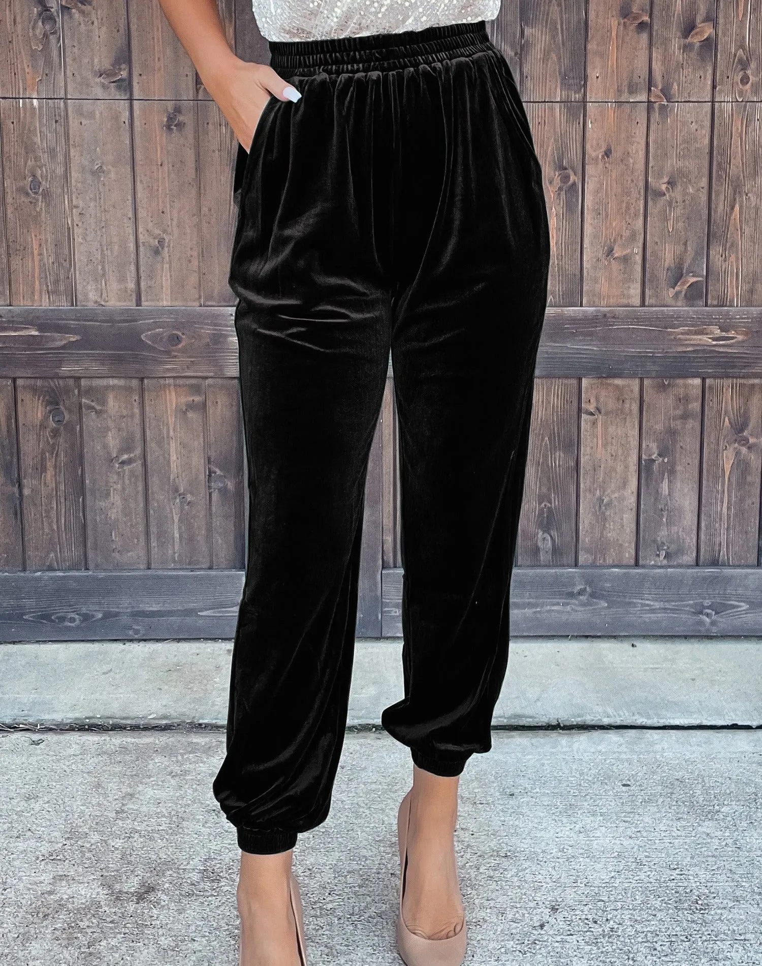 Solid Color Mid Waist Velvet Sweatpants (6 colors)