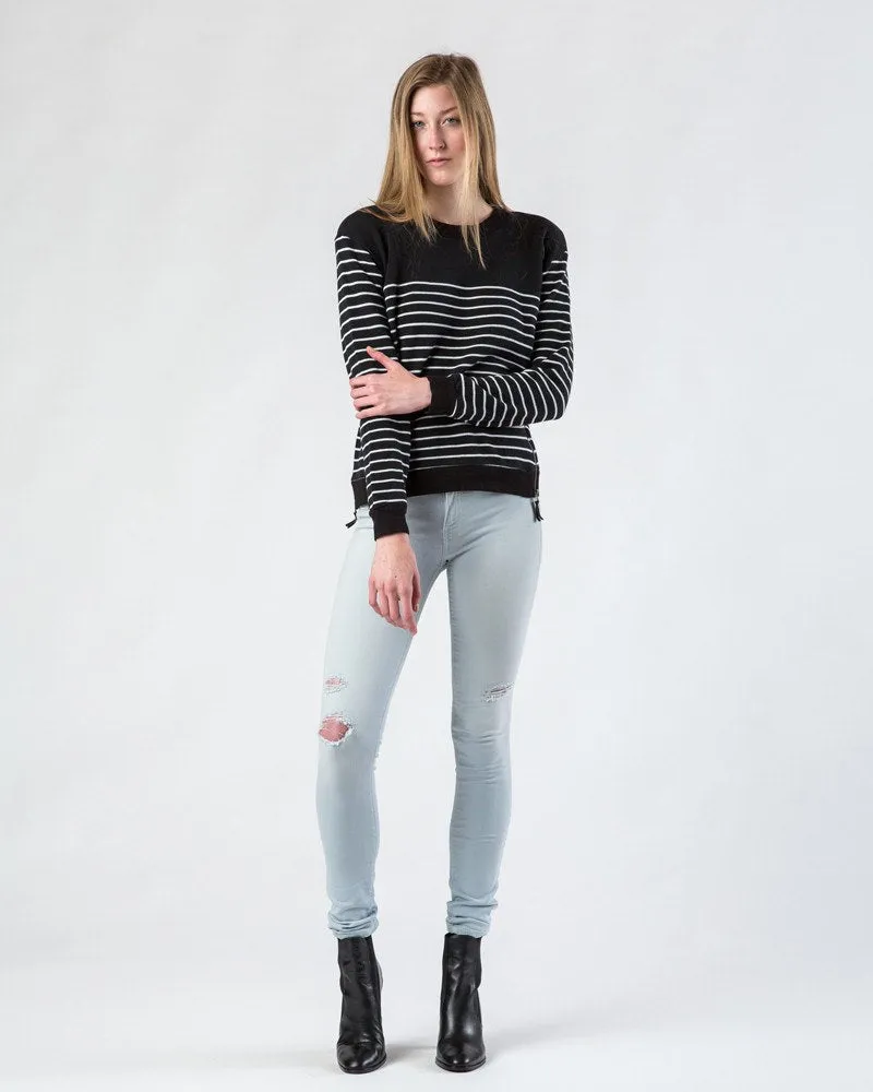 Splendid Black and White Striped Side-Zip Sweater