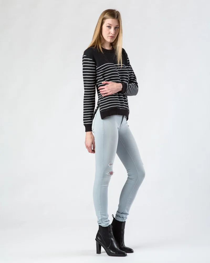 Splendid Black and White Striped Side-Zip Sweater