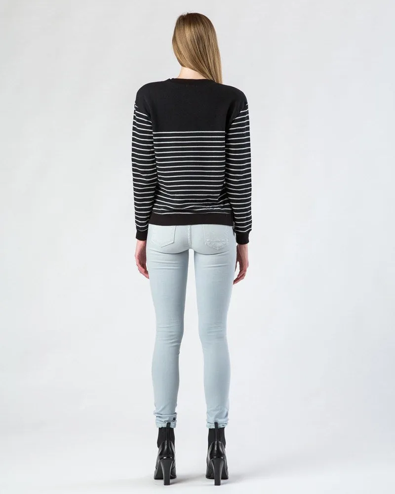 Splendid Black and White Striped Side-Zip Sweater