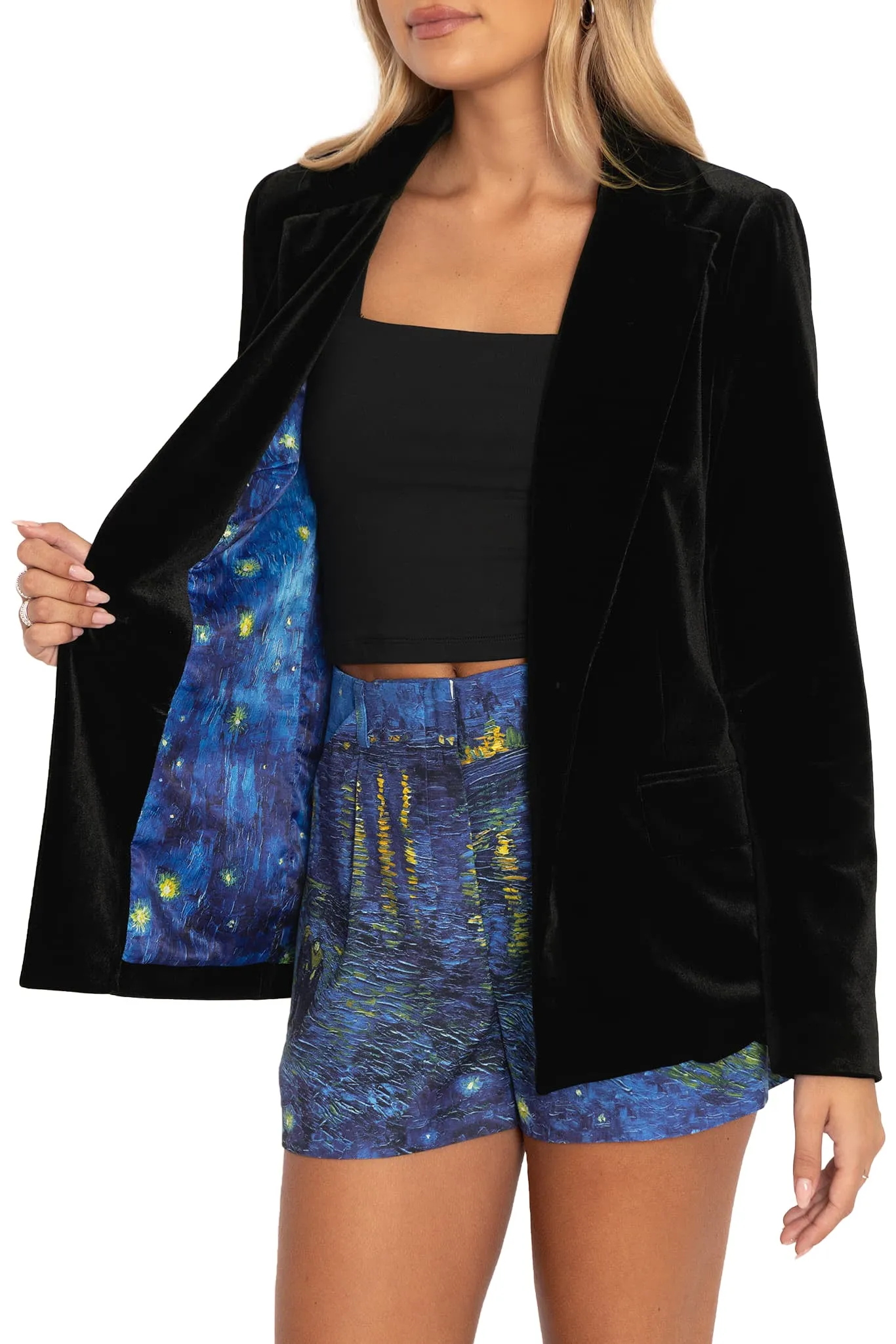 Starry Night Over The Rhône Black Velvet Blazer