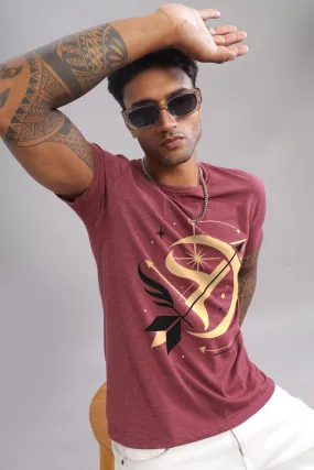 Starry Sagittarian Maroon Half Sleeve Printed Round Neck T-Shirt