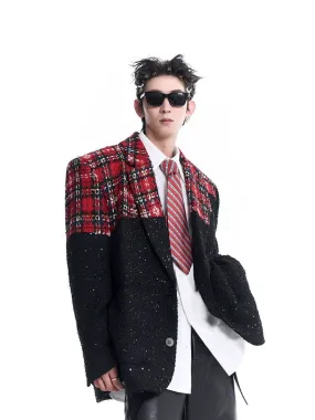 Starry Stitched Plaid Blazer