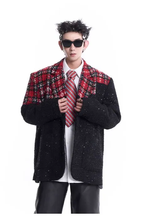 Starry Stitched Plaid Blazer