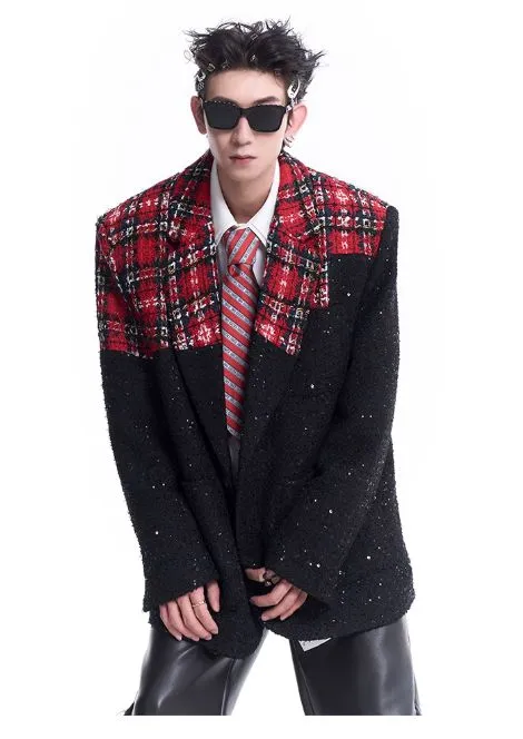 Starry Stitched Plaid Blazer