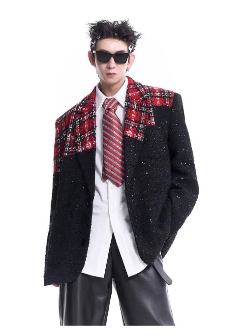 Starry Stitched Plaid Blazer