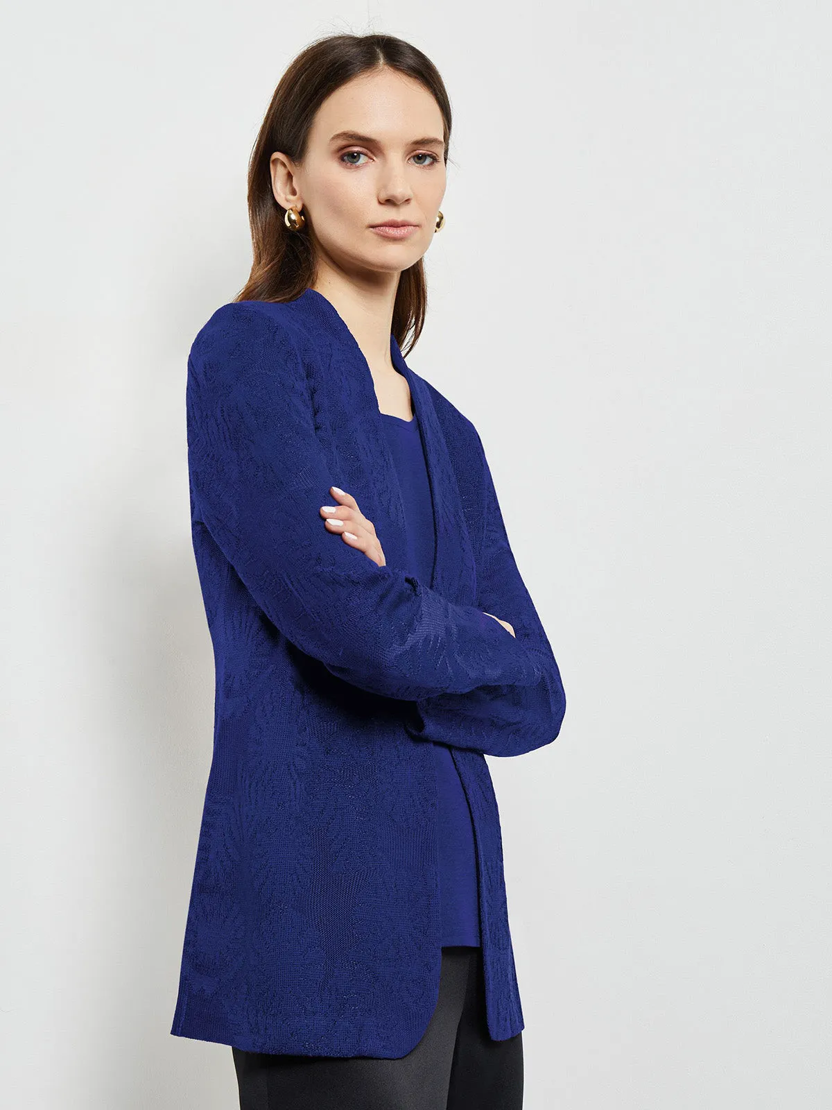 Tailored Fit One-Button Jacquard Knit Jacket