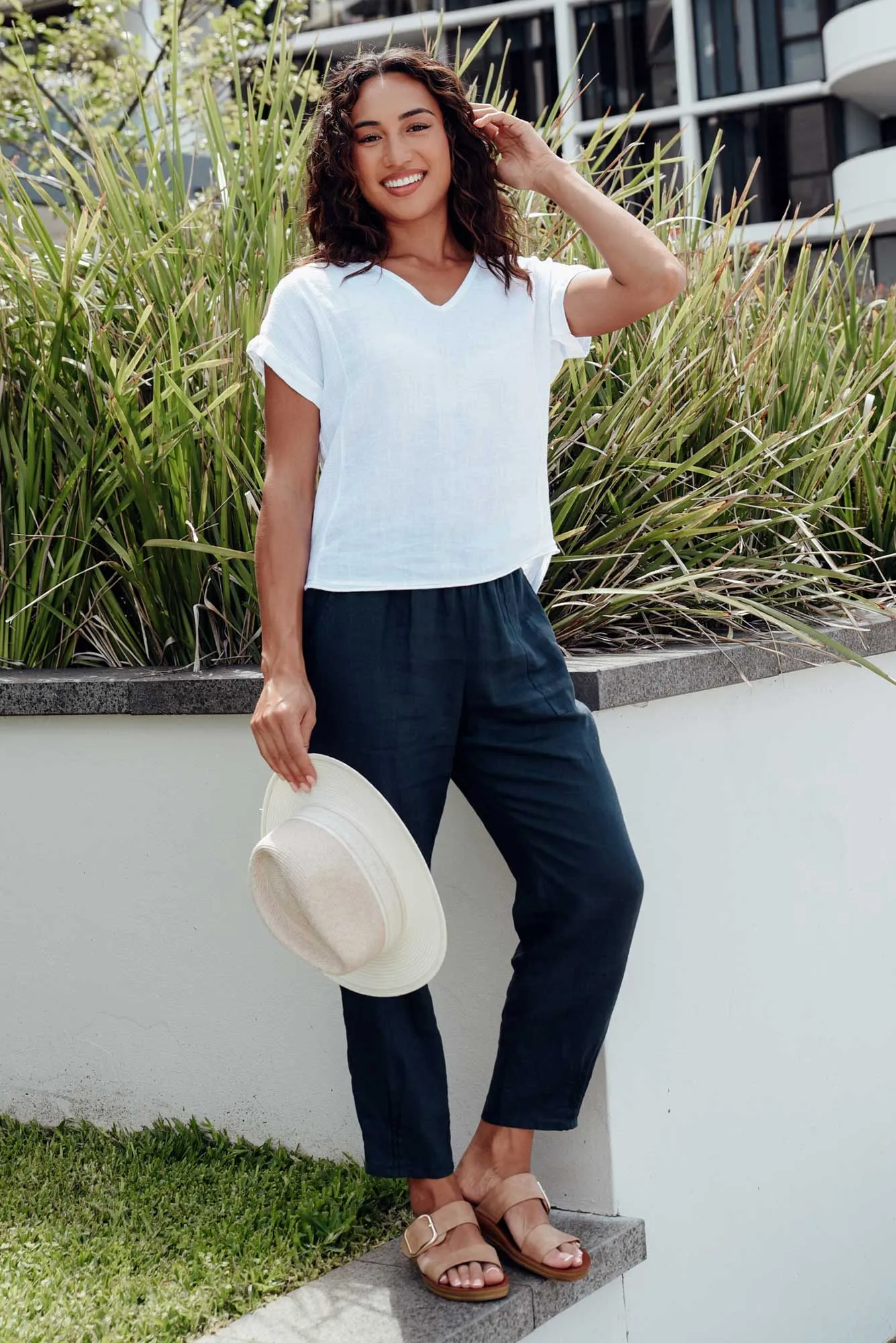 Tatum Navy Linen Pants