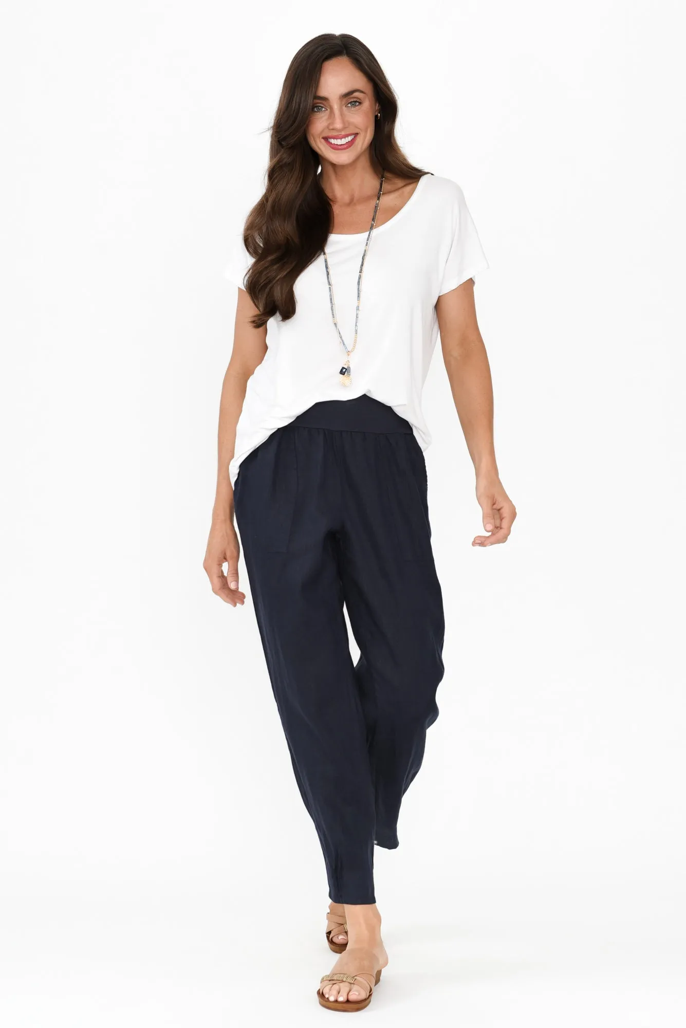 Tatum Navy Linen Pants