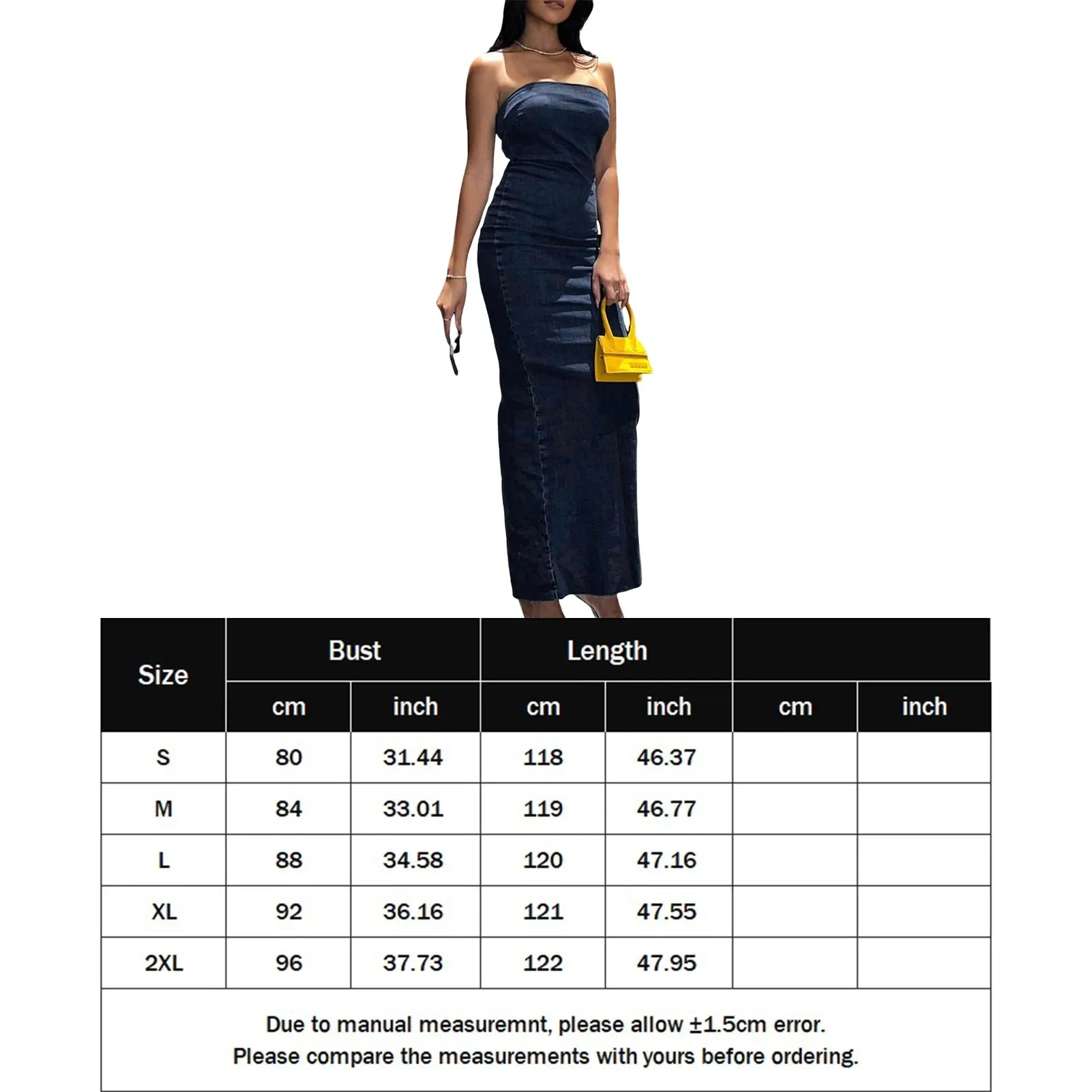 TAVIMART  -  Slim Fit Off Shoulder Backless Denim Dress Zipper Closure Ladies Bodycon Dress Strapless Maxi Dress Casual Style Vacation Outfit