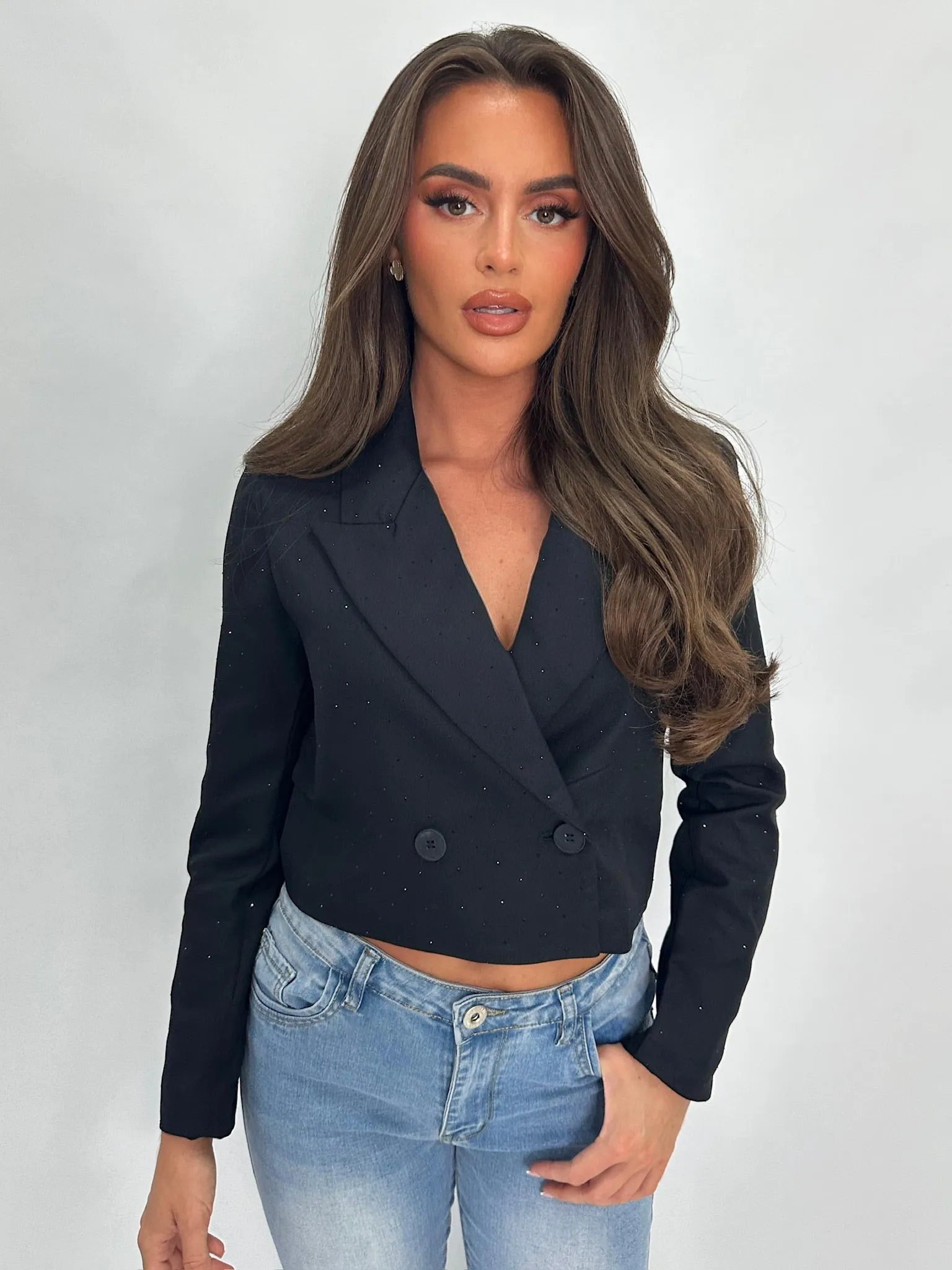 Toya black crystal cropped blazer