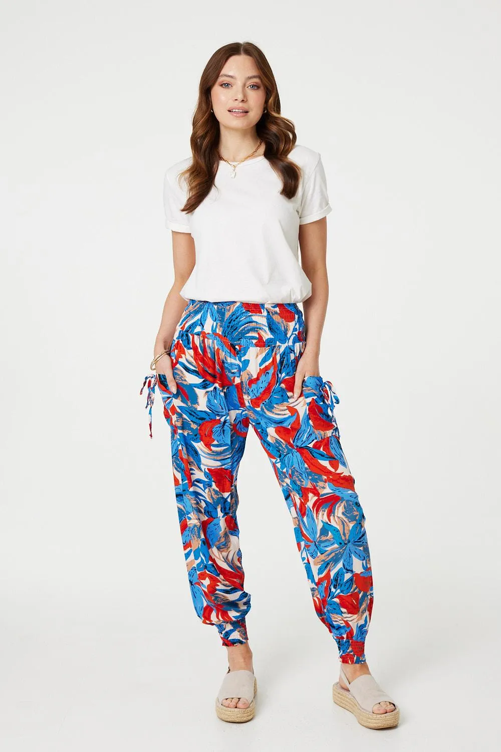 Tropical Leaf Print Harem Pants