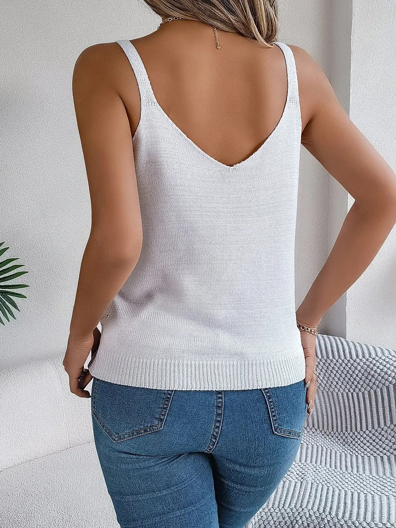 V-Neck Metal Buckle Sweater