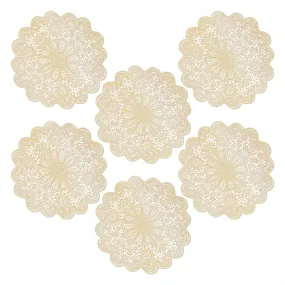 Vintage Gold Floral Placemats - 15 Inch Non-Slip Vinyl Dining Table Decor (Set of 6)