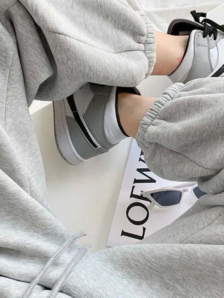 Wenkouban Harajuku Winter Warm Gray Joggers Sports Pants Women Korean Fashion Fleece Velvet Oversize Black Jogging Sweatpants Baggy