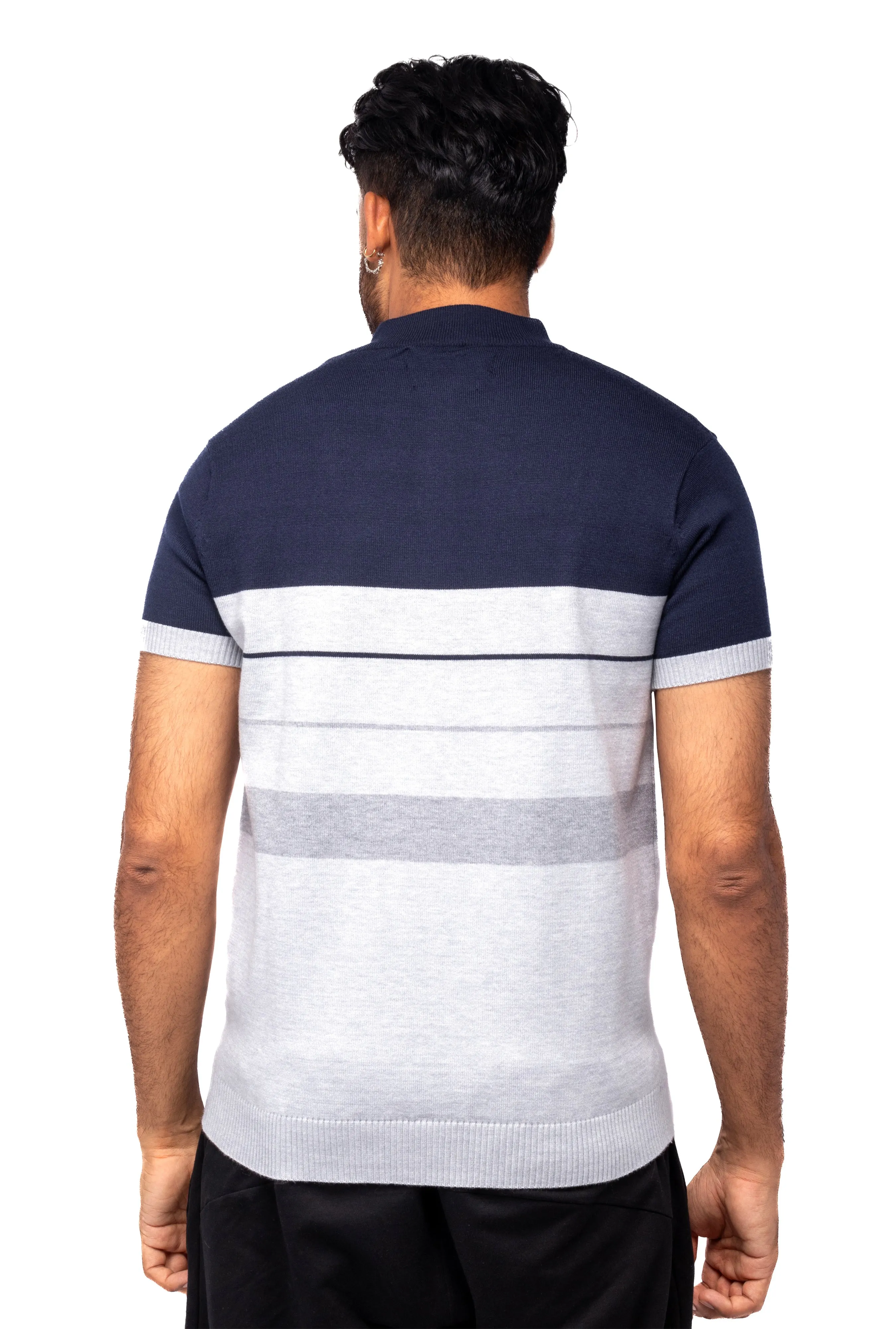 XRAY JEANS Men's Stripe Knit Short Sleeve Polo Sweater