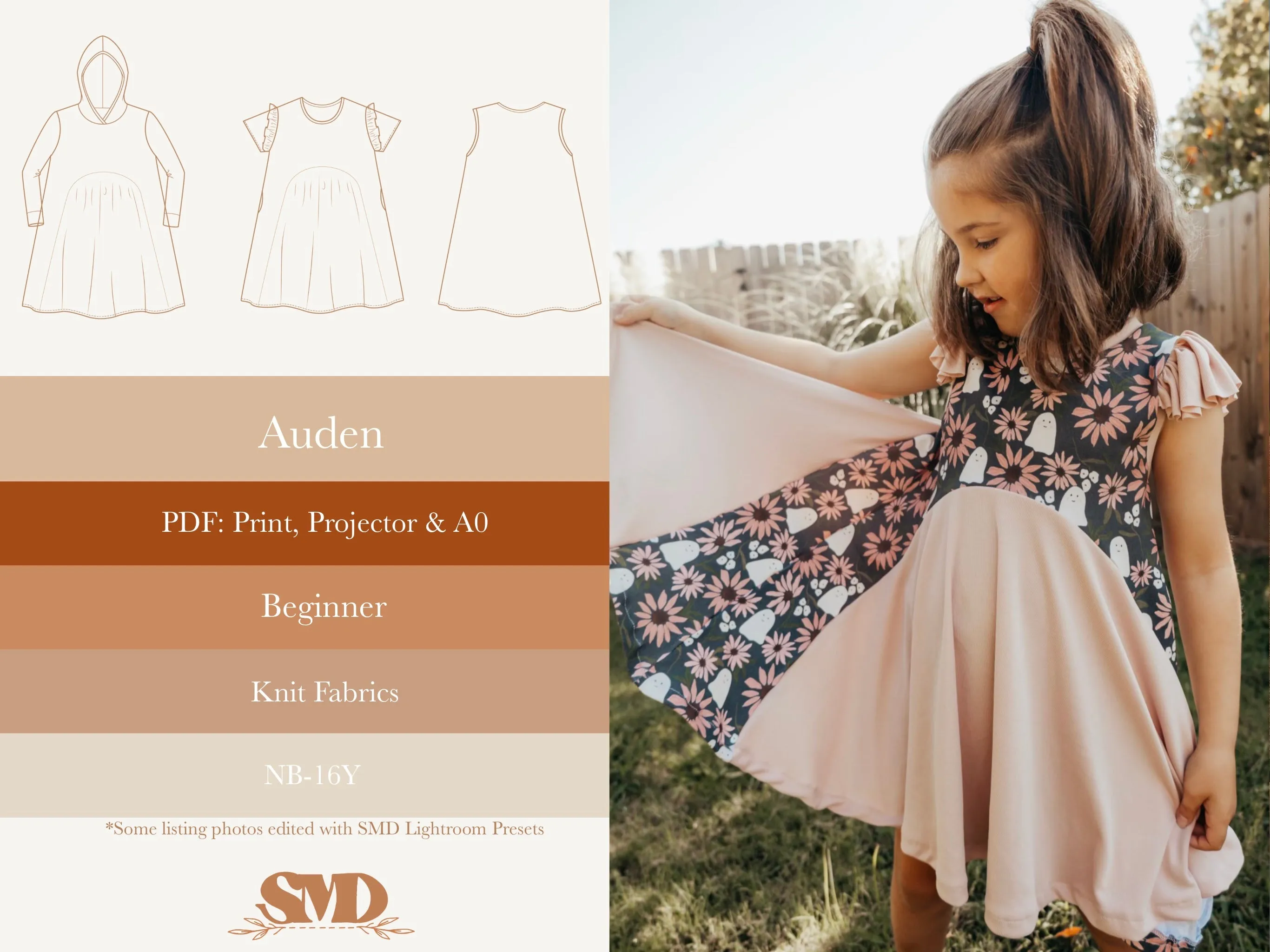 Youth Auden Dress and Tunic, Hoodie Dress, Digital Sewing Pattern Sizes NB-16Y