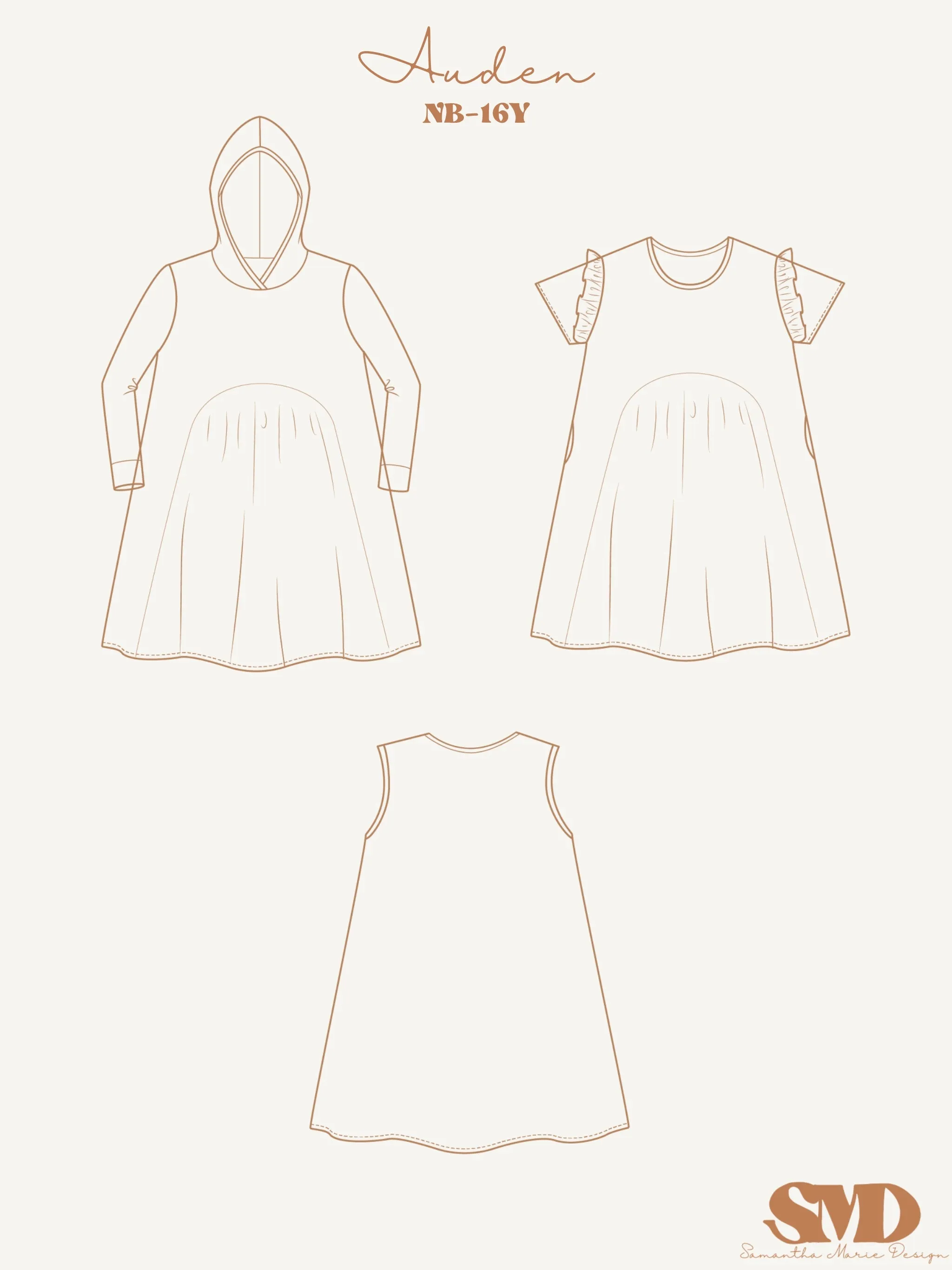 Youth Auden Dress and Tunic, Hoodie Dress, Digital Sewing Pattern Sizes NB-16Y