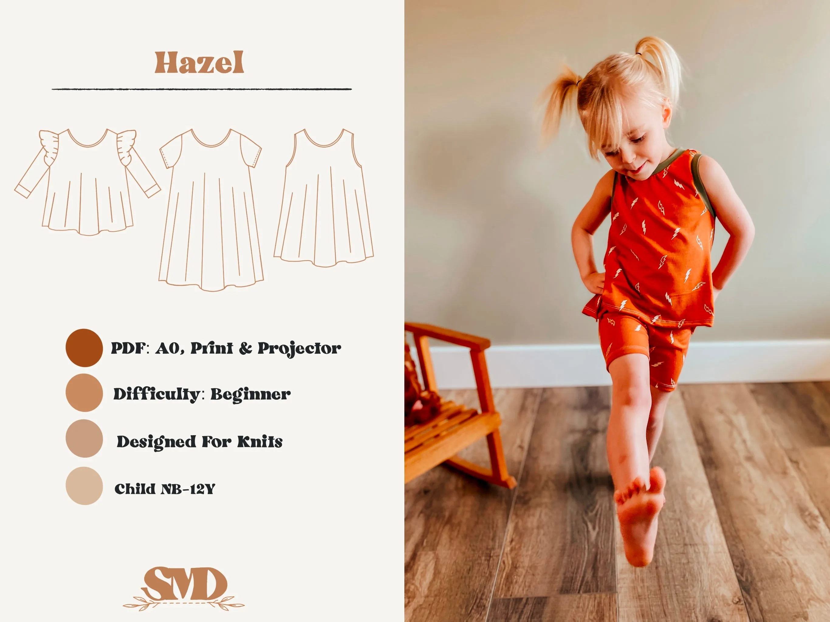 Youth Hazel Swing Top, Tunic and Dress Digital Sewing Pattern Sizes NB-12Y