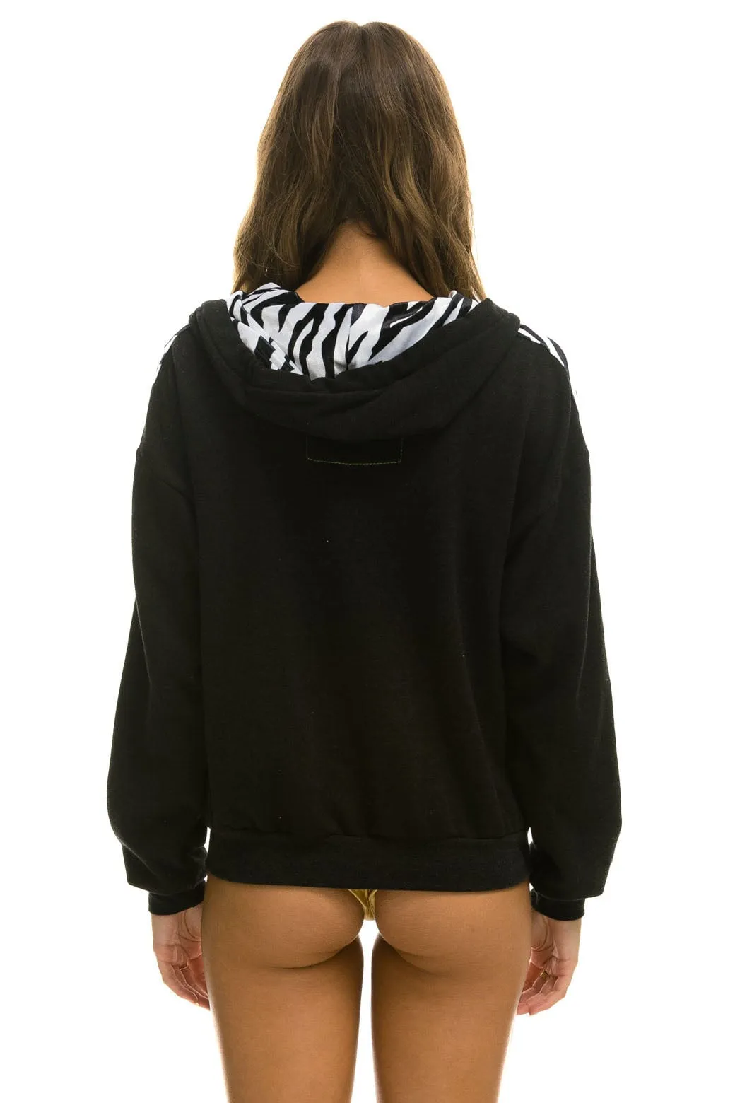 ZEBRA STRIPE RELAXED ZIP HOODIE WITH POCKETS - BLACK // ZEBRA