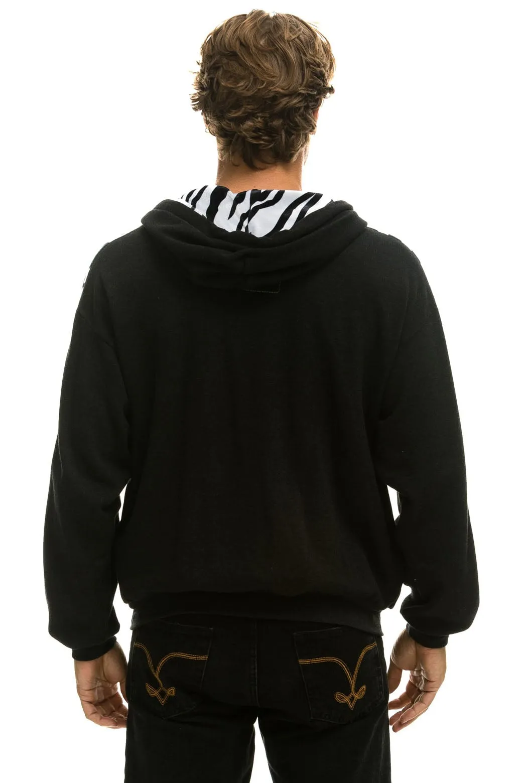 ZEBRA STRIPE RELAXED ZIP HOODIE WITH POCKETS - BLACK // ZEBRA